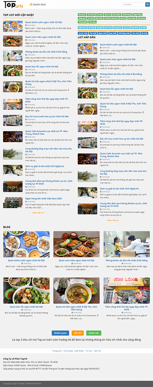 Toplist - Mẫu website thống kê kinh doanh đẹp và chuyên nghiệp từ AZnet Việt Nam